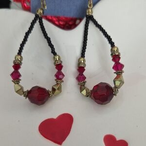 Elegant Red and Gold Beaded Earrings